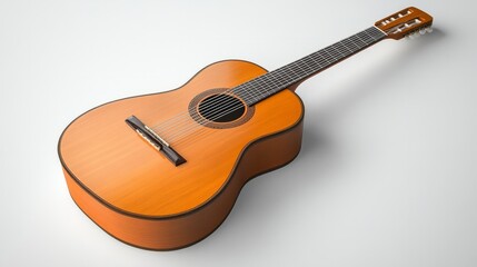 Fototapeta premium Acoustic guitar 3D model with a single-color white backdrop