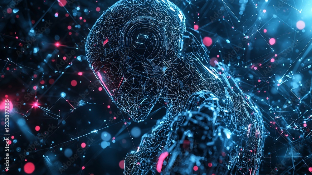 Aufkleber Digital Robot Within A Network Of Light And Data