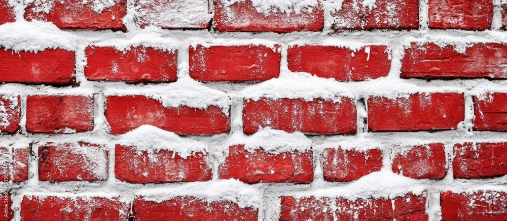 Poster red brick wall covered with snow showing texture and depth suitable for backgrounds and design proje
