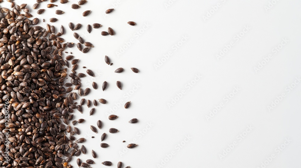 Aufkleber cosmos seeds scattered on a white background with ample copyspace for text or design integration. pe