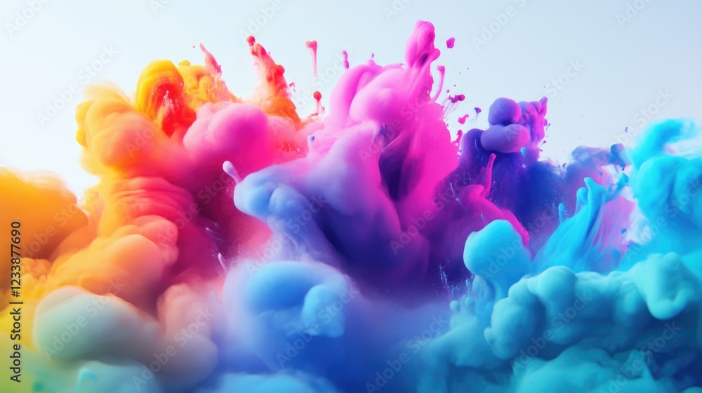 Poster vibrant abstract canvas artwork featuring colorful splashes and fluid shapes creating an energetic v
