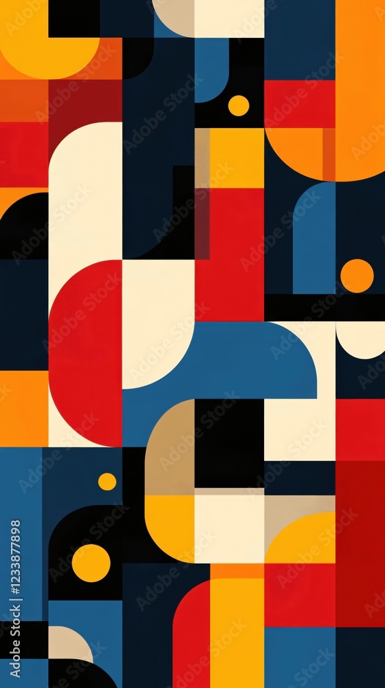 Poster abstract geometric pattern with bold colors and shapes creating a modern art design