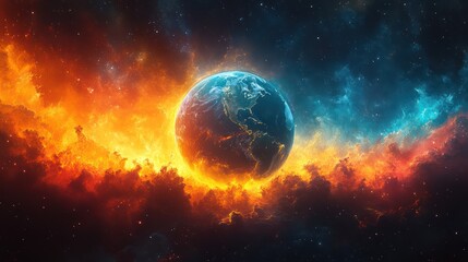 Fiery Cosmic Embrace: Earth's Celestial Dance in a Nebula of Fire and Ice