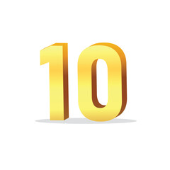 3d gold number 10 isolated vector design on white background