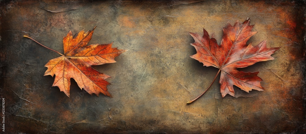 Poster autumn maple leaves on textured background with copy space