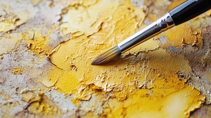 Golden Yellow Mars Mud Texture with Brush on Abstract Background for Artistic Watercolor Painting Projects