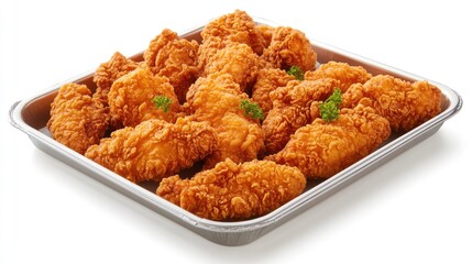 Crispy Golden Chicken Fingers on a Metal Tray Perfect for Food Advertising or Menu Design
