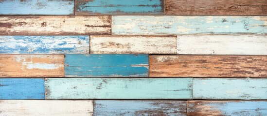 Naklejka premium Rustic wooden planks background in distressed blue and brown for vintage design