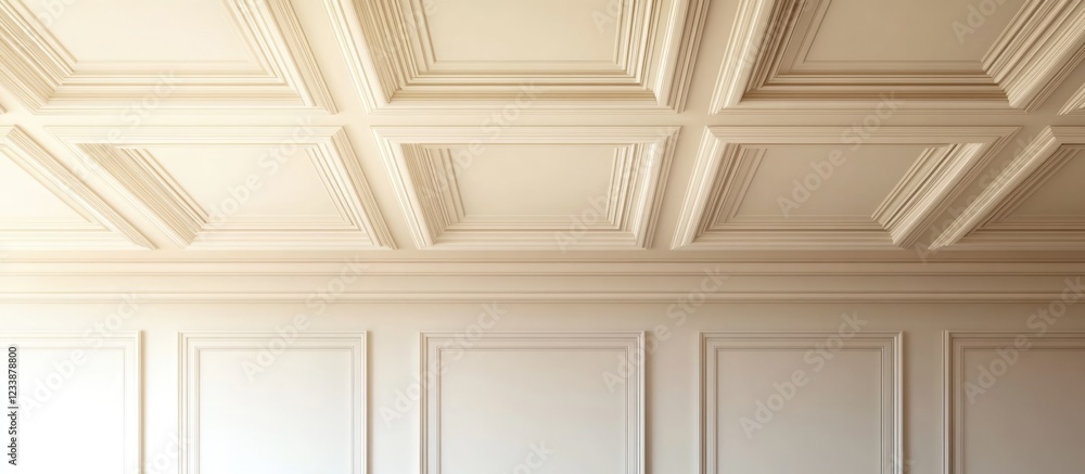 Aufkleber contemporary ceiling design with square panels and empty space for text on elegant wall background