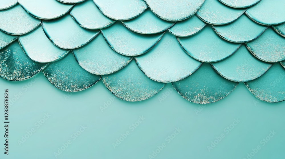 Aufkleber textured background of overlapping turquoise scales with a clean light backdrop and copy space for t