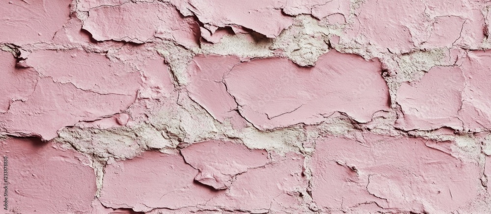 Poster textured pink wall with peeling paint and exposed layers creating a distressed background copy space