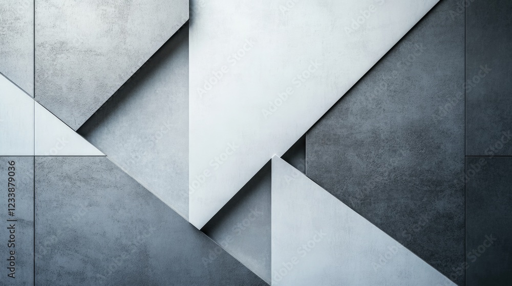 Poster geometric pattern of gray and white concrete panels with sharp angles and edges, copy space availabl