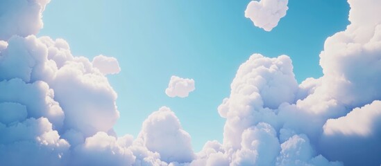Fluffy white clouds in a bright blue sky with soft lighting and ample copy space for text placement