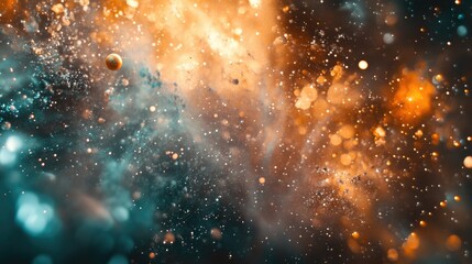 Obraz premium Cosmic nebula with vibrant colors featuring planets luminous stars and empty space for text or overlay design