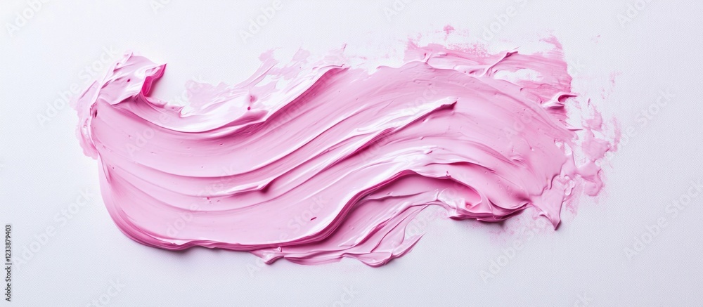 Poster pink paint stroke on white surface with smooth texture and copy space for artistic or design purpose