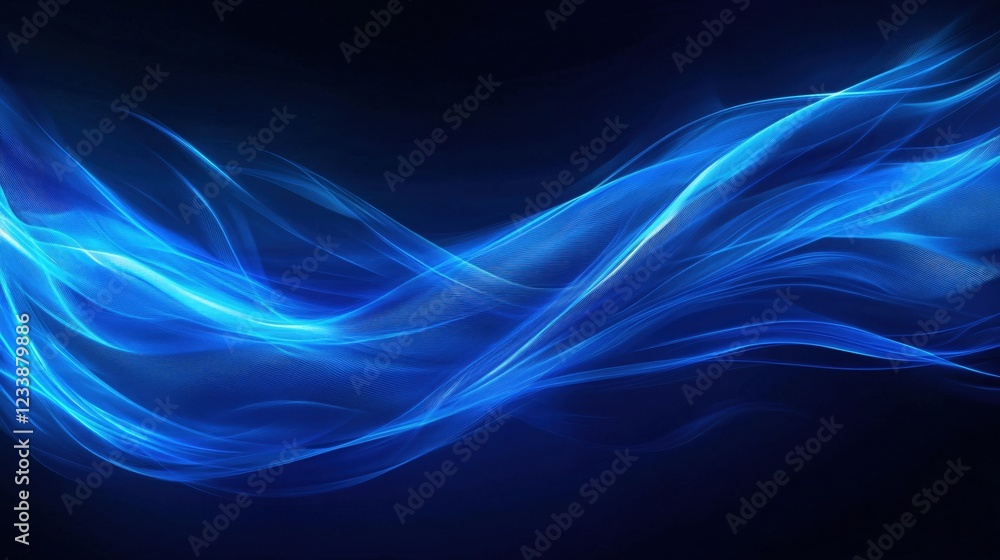 Aufkleber abstract blue wave flowing on dark background with light streaks creating a dynamic pattern