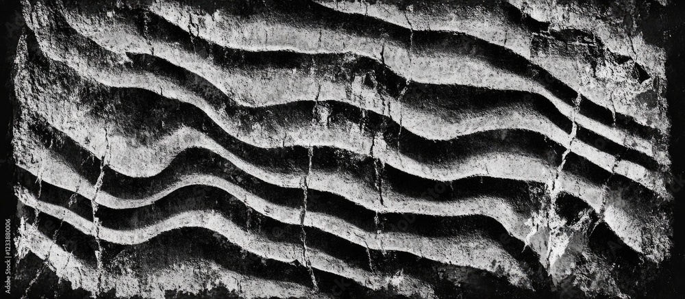 Poster black and white textured surface with wavy lines and grooves creating an abstract pattern copy space