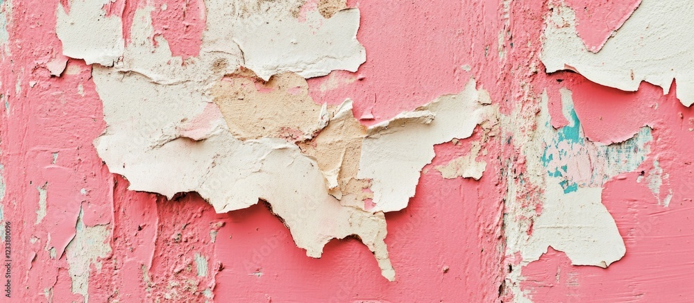 Poster peeling paint texture on a faded pink background with layers of chipped and distressed surfaces idea