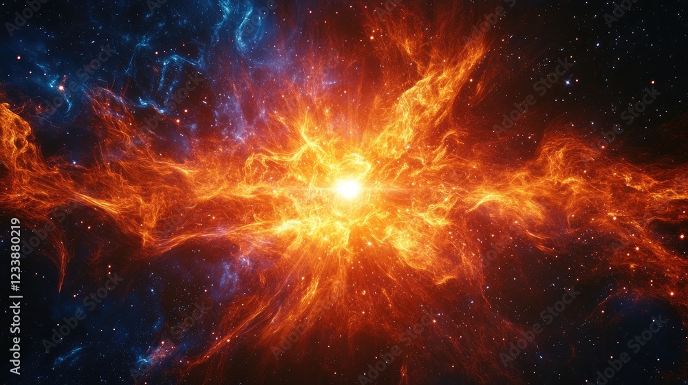 Aufkleber cosmic energy abstract explosion in space with radiating vibrant waves and colorful nebula backgroun