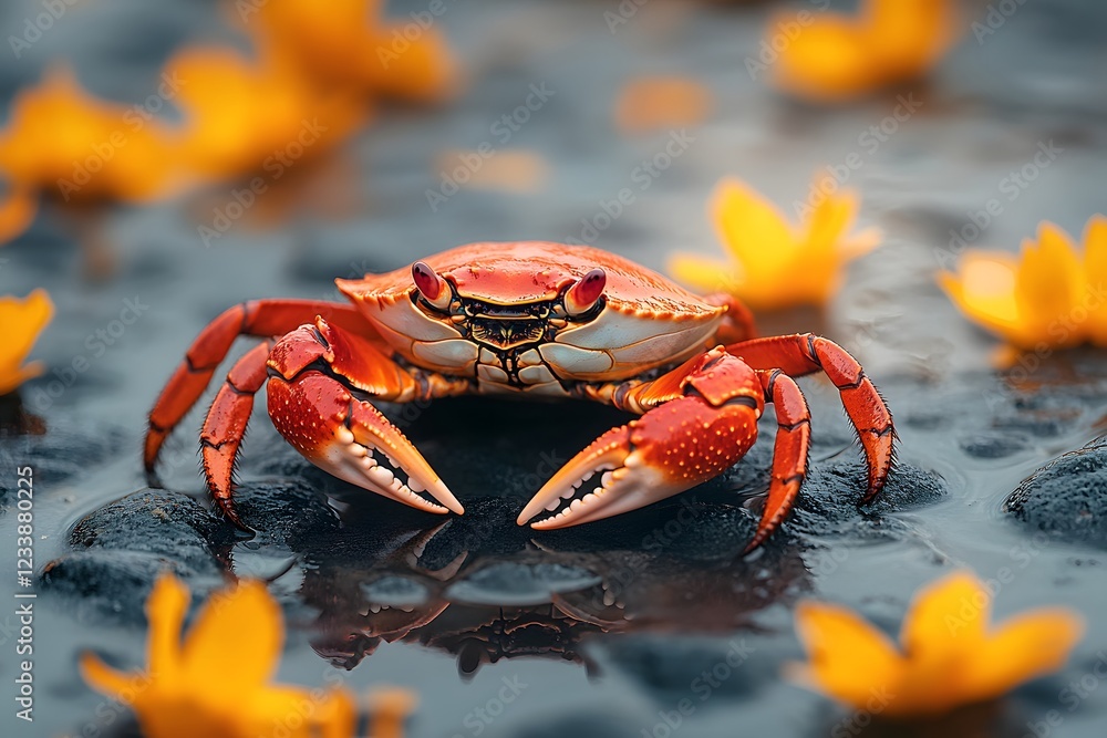 Poster artistic highresolution photograph of vibrant red crab centered illuminated softly with its detailed
