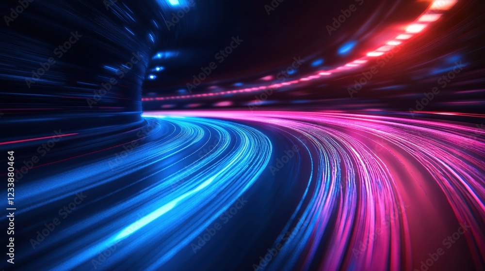 Poster abstract light streaks in motion with blue and pink colors creating a futuristic tunnel effect