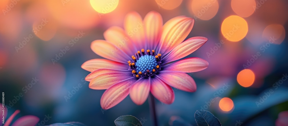 Aufkleber close-up view of a vibrant flower with soft bokeh background and colorful petal details in natural l