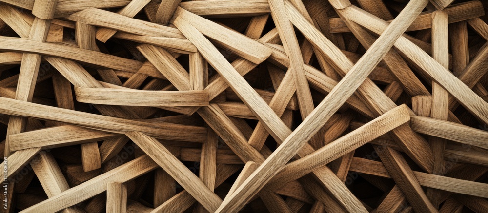 Poster natural wood sticks arranged randomly providing a textured background with copy space for text place