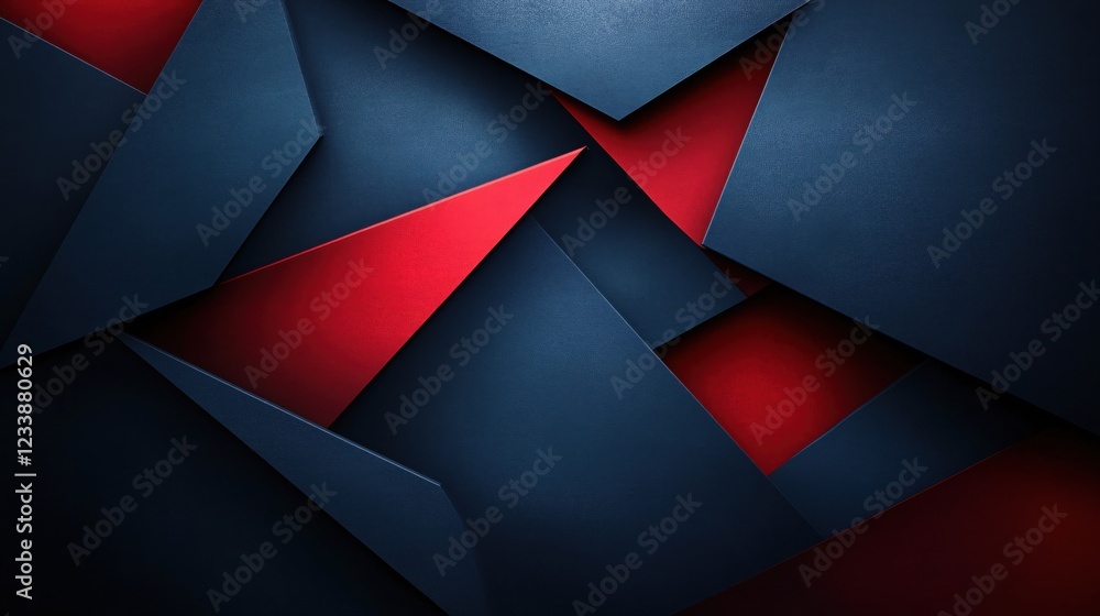 Poster abstract geometric shapes with dark blue and red colors creating a modern background