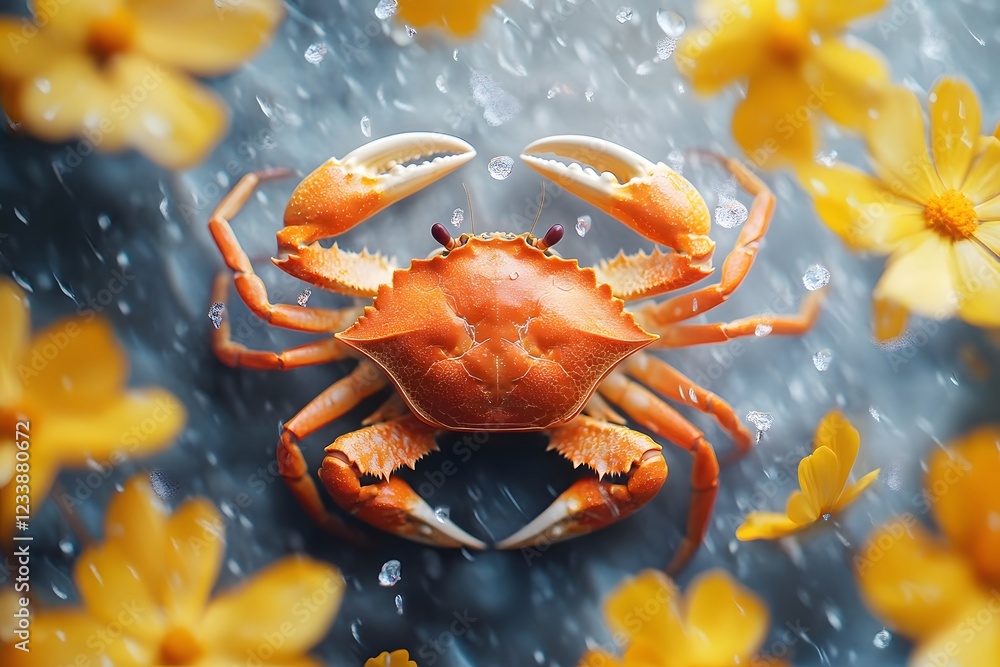 Aufkleber artistic highresolution photograph of vibrant red crab centered illuminated softly with its detailed