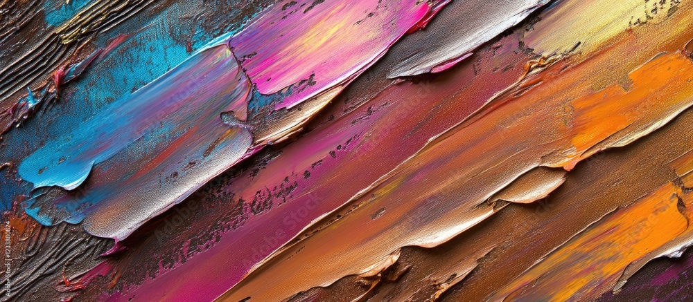 Poster colorful abstract oil paint texture with vibrant strokes and layers on canvas suitable for backgroun