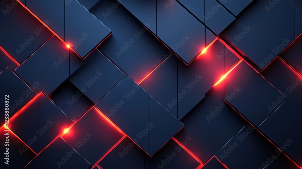 Poster dark geometric pattern with red glowing edges and light points creating a modern design