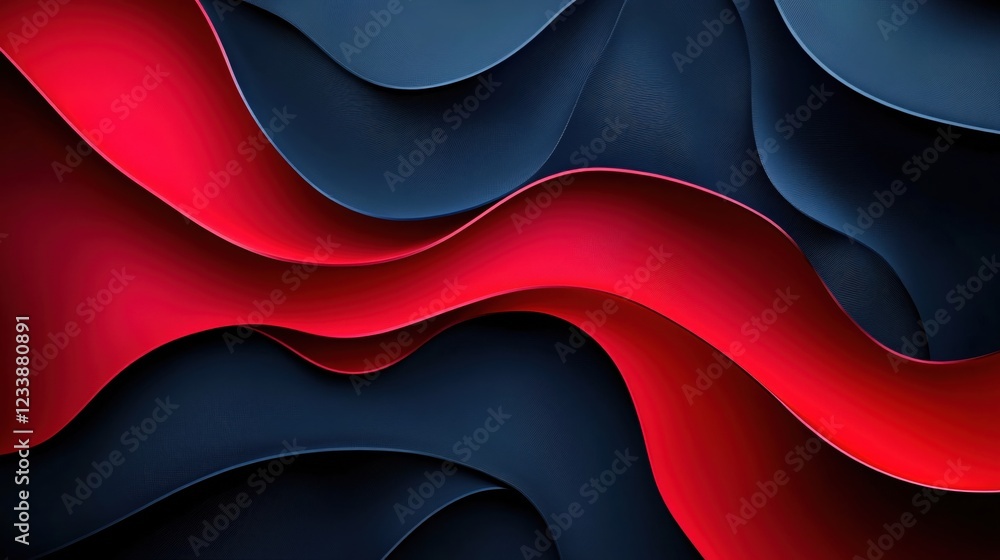 Poster abstract flowing red and dark blue waves with textured surface for modern design background
