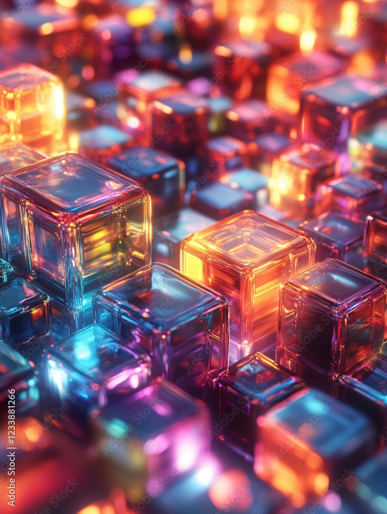 Aufkleber abstract luminous cubes with vibrant colors and reflective surfaces in a dynamic composition