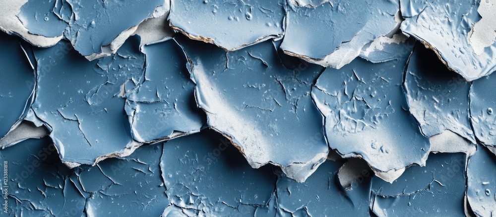 Aufkleber peeling blue paint texture background with layers of cracked and damaged surface features copy space