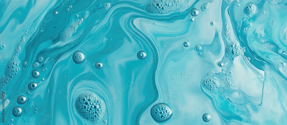 Poster aqua blue abstract liquid texture with bubbles and fluid patterns ideal for backgrounds and design p