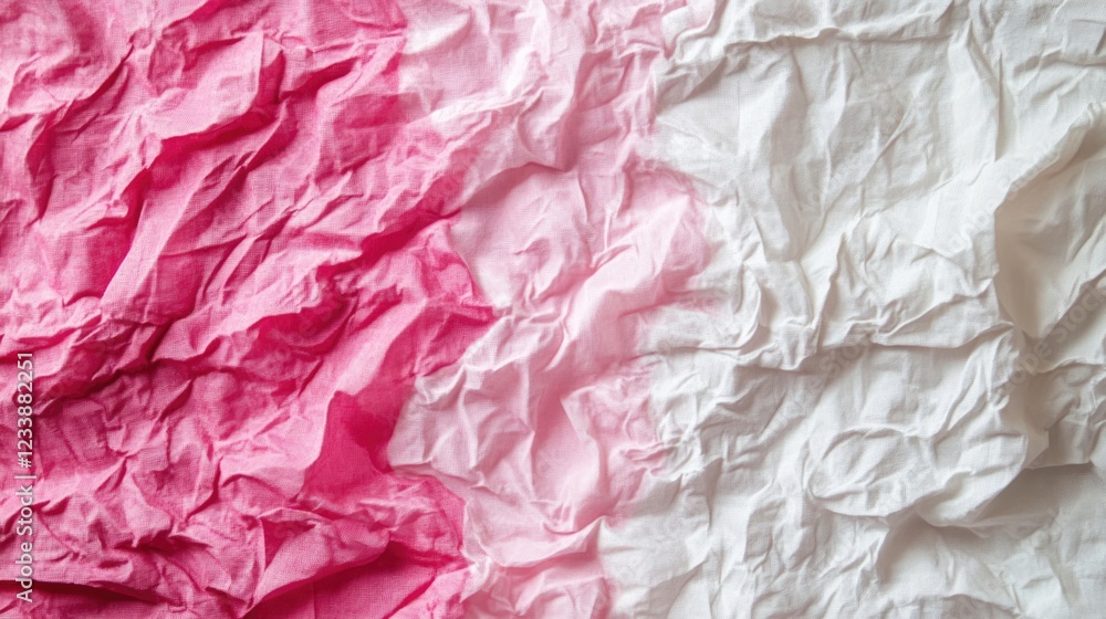 Poster wrinkled pink and white fabric backdrop with ample empty space for text or graphic overlay in a crea