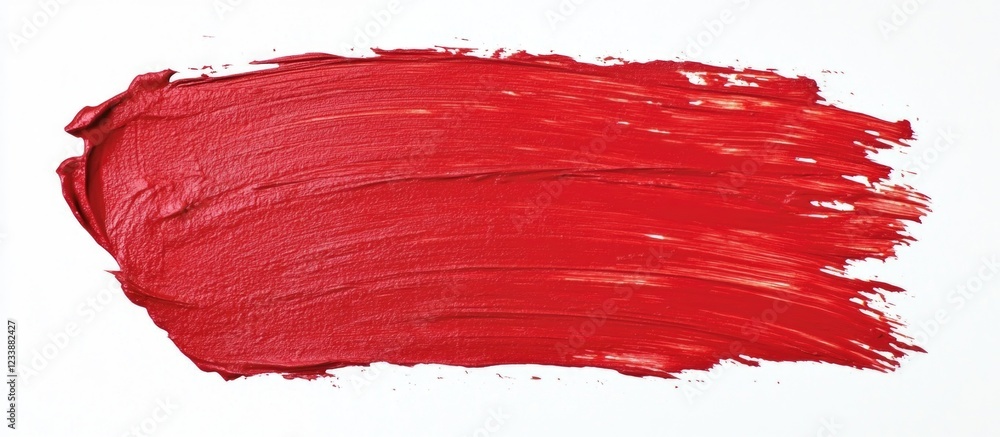 Aufkleber red paint stroke on white background with texture and depth featuring copy space for text placement.
