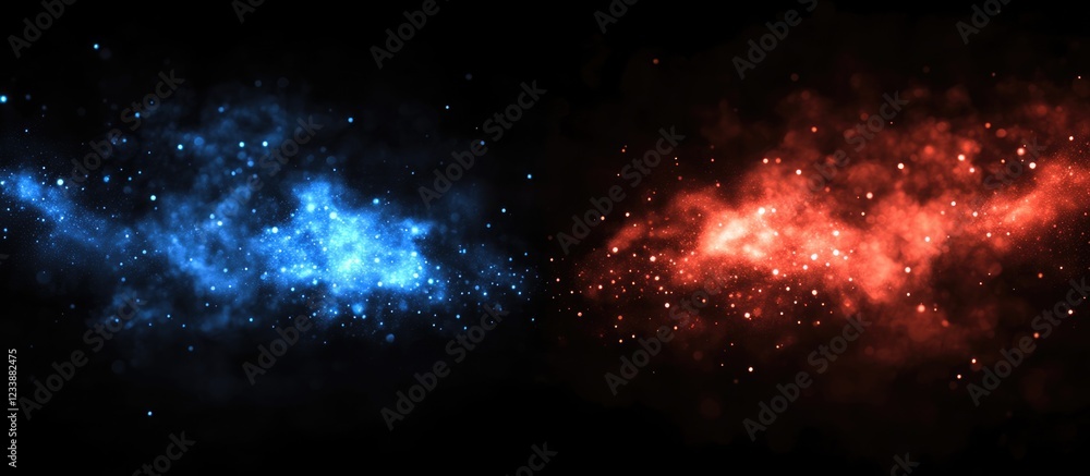 Aufkleber abstract cosmic background with blue and red nebula clouds on a black backdrop featuring copy space 