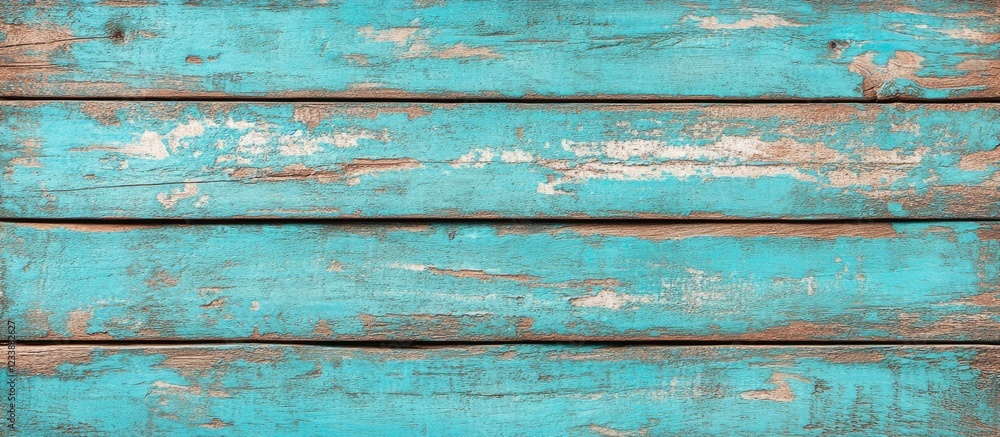 Poster textured turquoise wooden background with distressed finish and clear copy space for text placement.