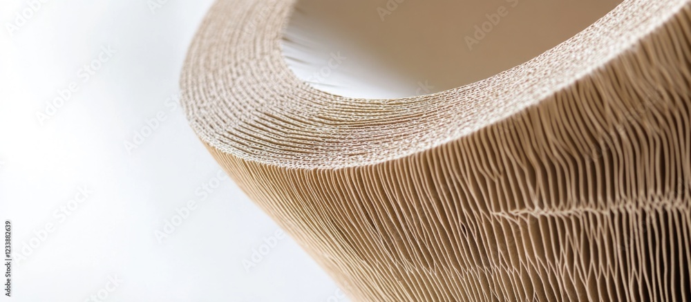 Poster coiled roll of textured paper showcasing intricate layering details with neutral color background co