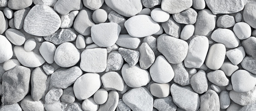 Poster smooth white and gray pebbles background with copy space for text.