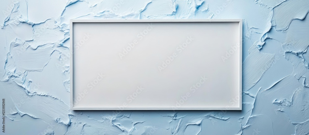 Aufkleber blank rectangular frame on textured blue wall with copy space for text or images