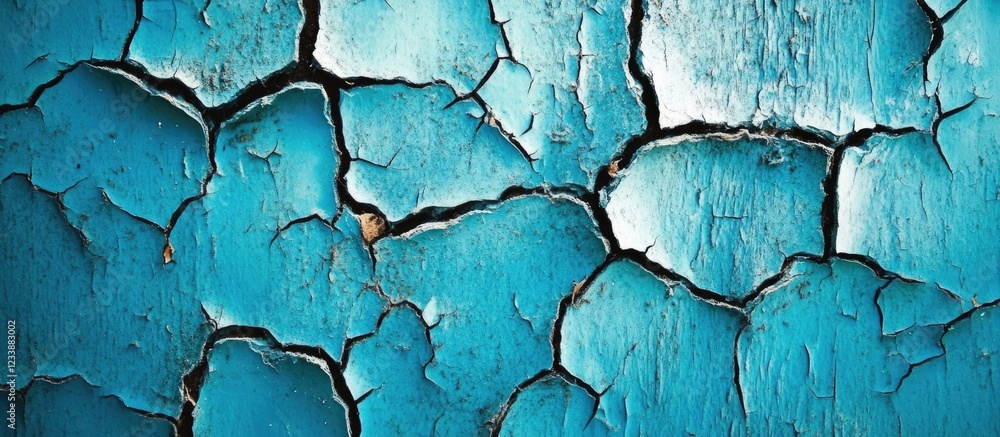 Poster textured cracked turquoise paint on a surface with a distressed appearance and copy space for text p