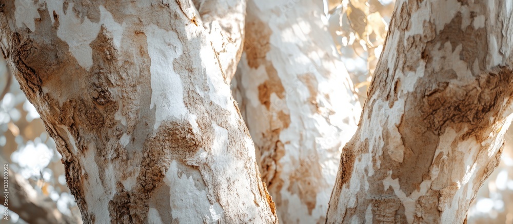 Poster close-up of textured tree bark with natural patterns and subtle colors in soft lighting, suitable fo