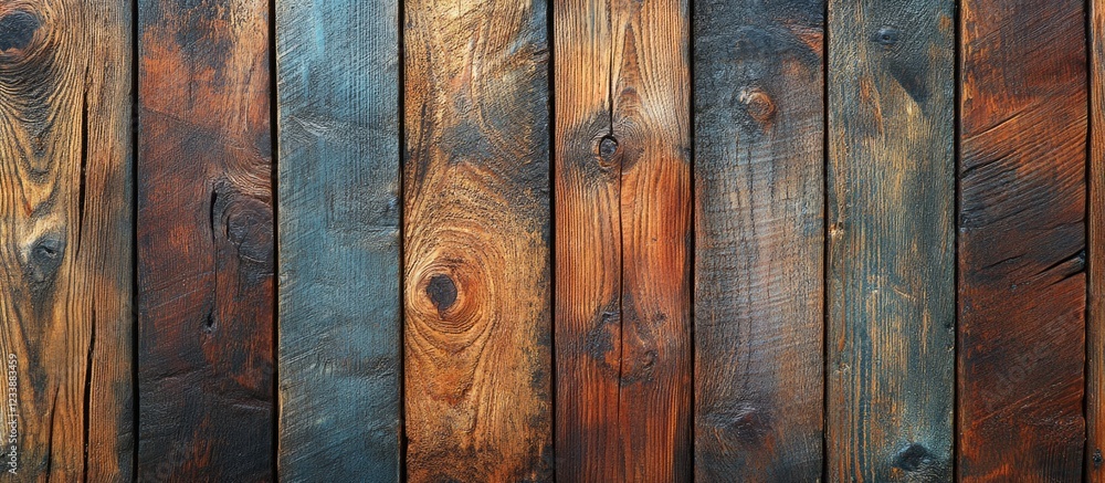 Poster textured wooden planks background in various shades with natural grain patterns and copy space for t