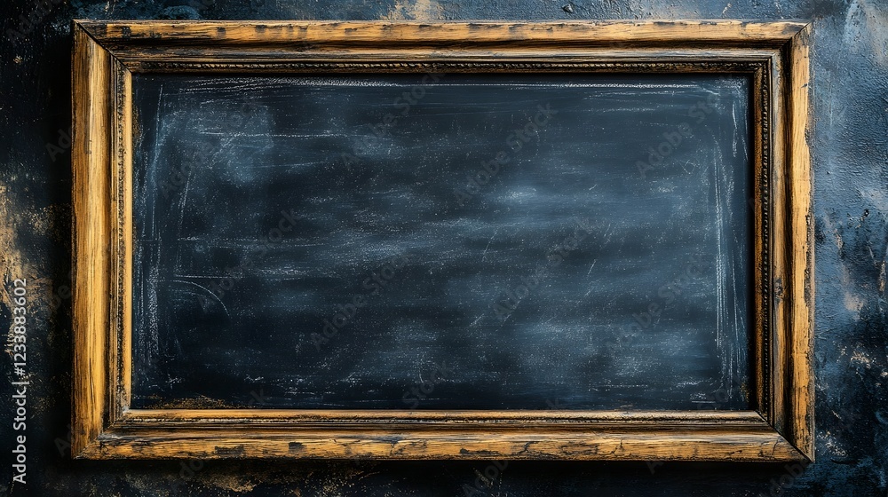 Aufkleber empty vintage chalkboard or blackboard framed in a weathered distressed wooden frame against a grung