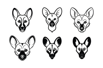 African Wild Dog (Lycaon pictus) animal design, labeled line art vector art illustration.