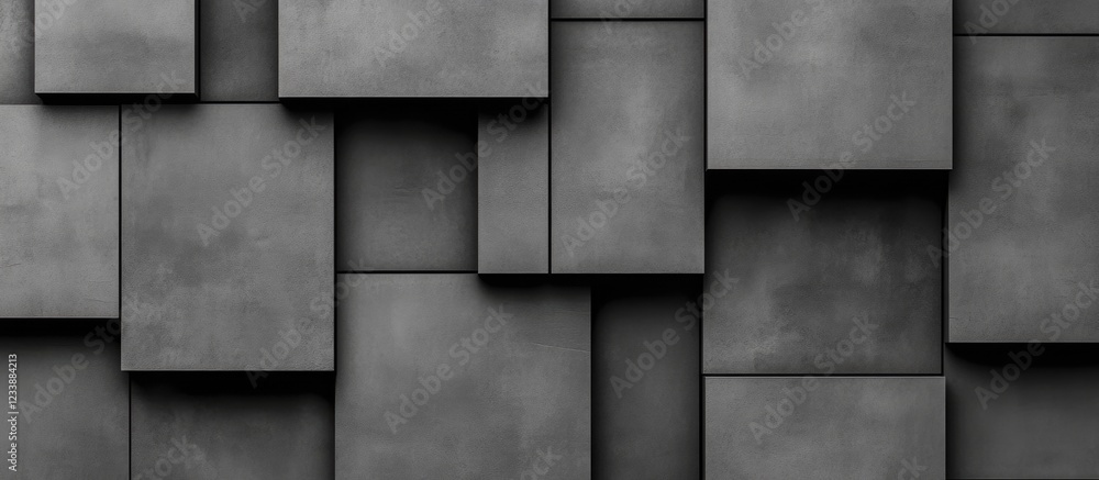Poster gray textured wall with geometric shapes in varying sizes and shades creating an abstract modern bac