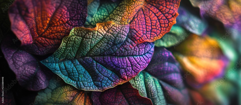 Poster colorful vibrant leaves with intricate textures and patterns in close-up detail high resolution copy