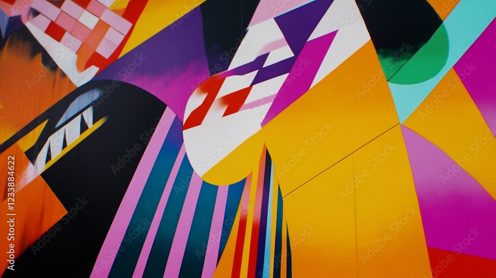 Poster abstract colorful geometric shapes pattern with vibrant colors and dynamic arrangement